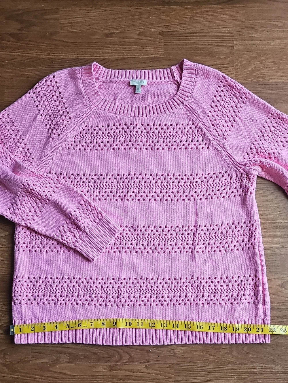 Talbots Pink Open Knit Long Sleeve Crewneck Sweater Women's Size XL